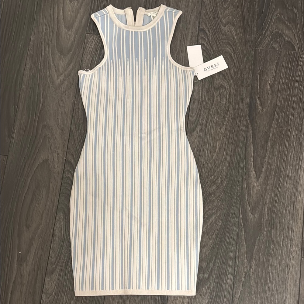 NEW W/ TAGS Guess Women's Classic White & Blue Stripe Bodycon Dress